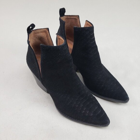 Jeffrey Campbell Rella Ankle Boot Womens 8 Black Snakeskin Suede Cut Out Bootie - Picture 1 of 12